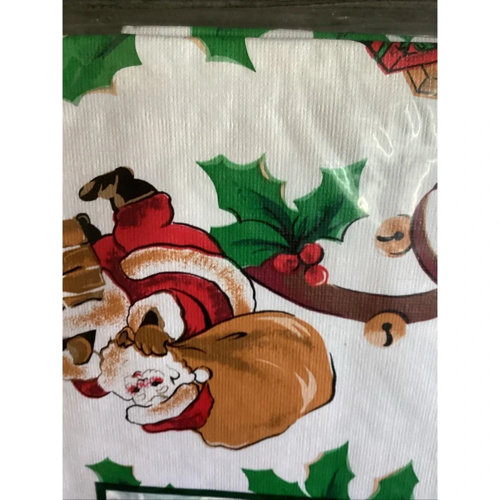 Holiday Classics Santa Christmas Flannel Back Vinyl Tablecloth 52 x 52 Vintage